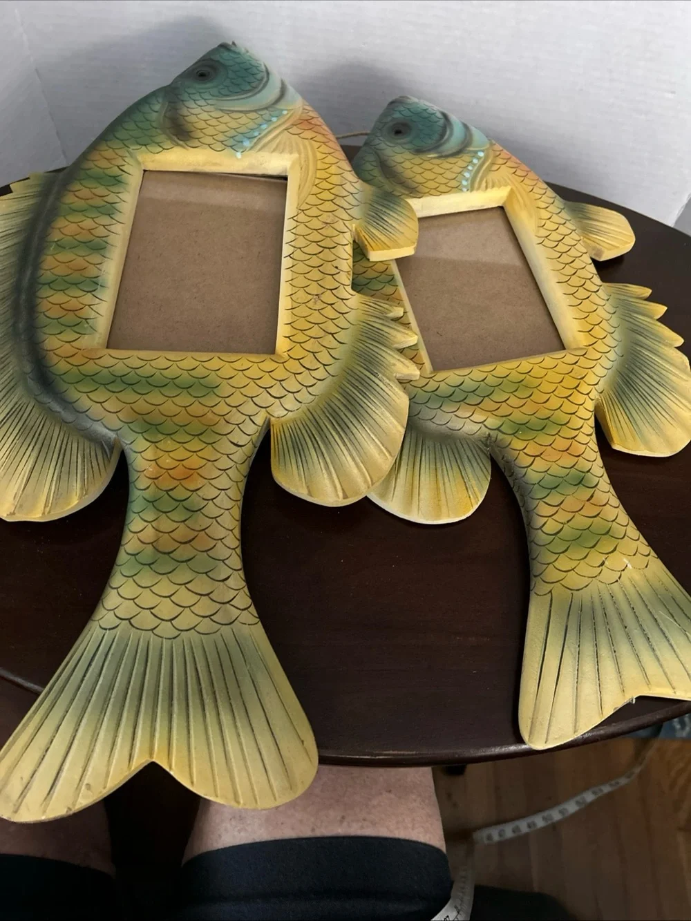 Swedish handmade Decorative Fish-Shaped Photo Frame Set in Yellow-Green Vtg